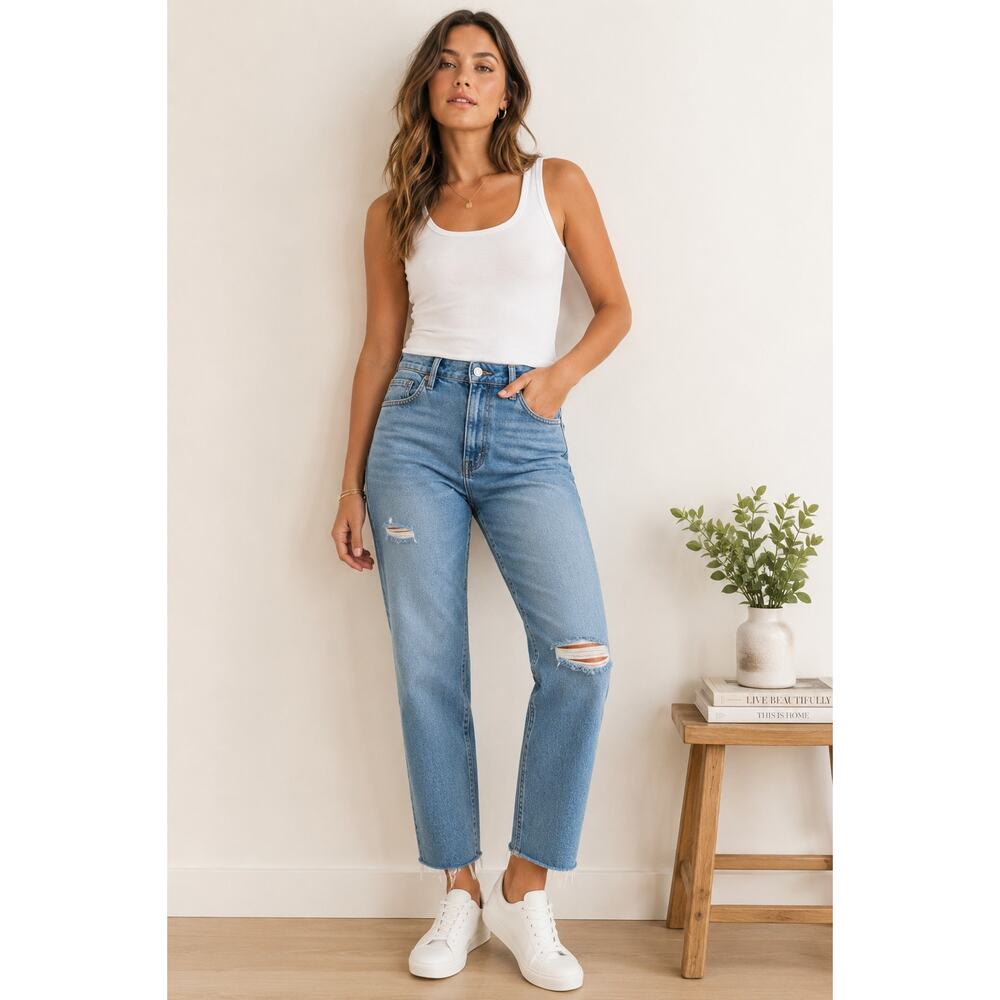 Madewell The Perfect Vintage Jean Womens 33 Light Wash Distressed Raw Hem Strght